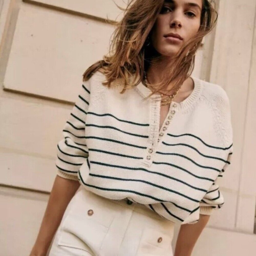 Sezane Leontine Jumper Striped Ecru/Black - Size Large